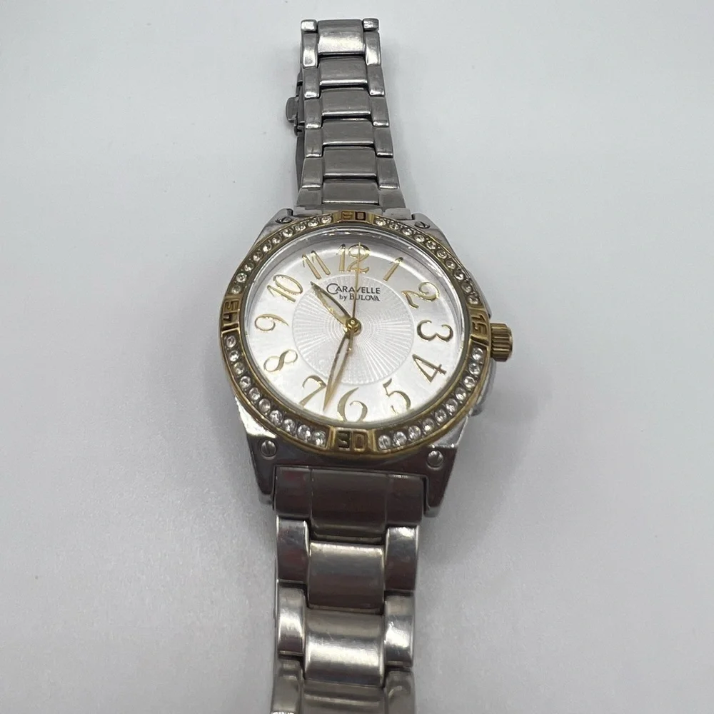 Caravelle by Bulova 45L132 Two-Tone Crystal Women’s Watch w/ Extra Links